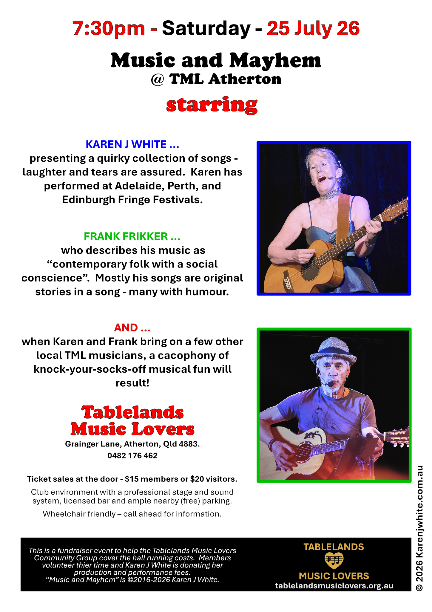 Karen J White - Music and Mayhem @ TML Atherton 2026 - poster