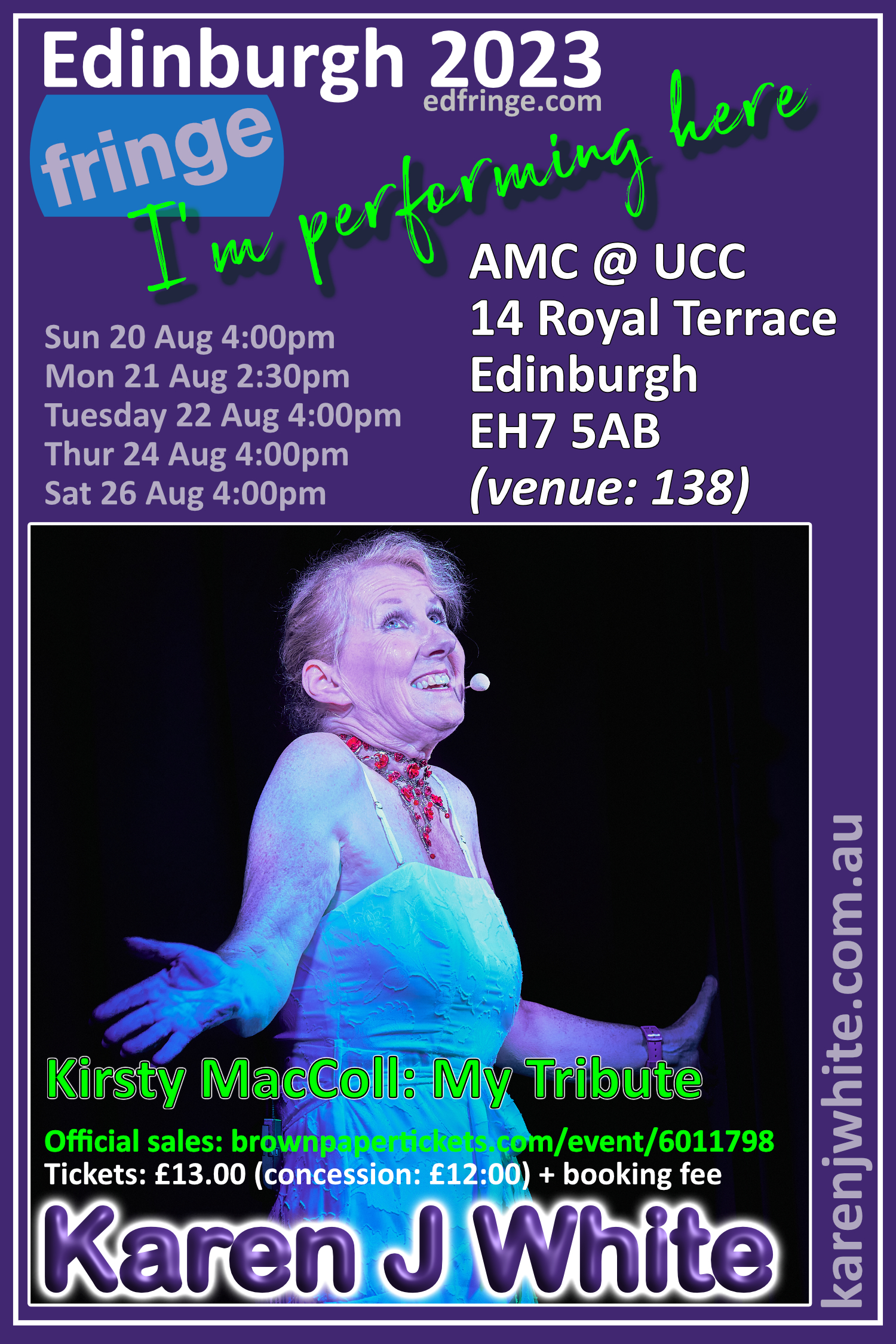Karen J White - edFringe 2023 - poster